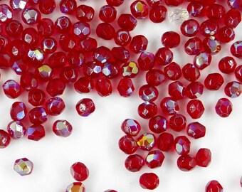 F4 RUX*** 60 glass faceted beads 4mm ruby ab