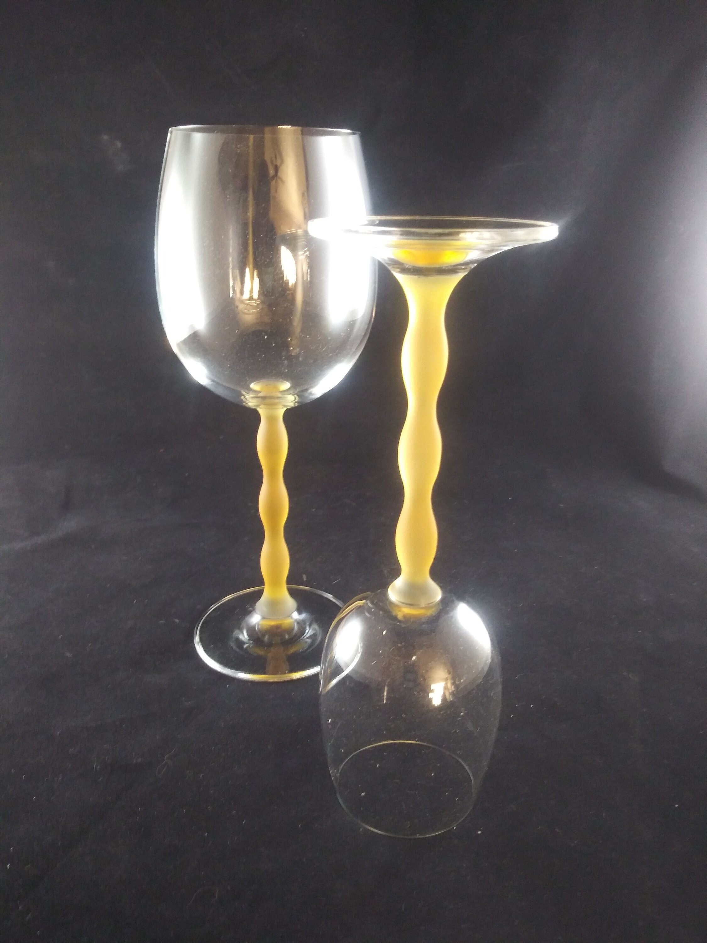 Frosted Yellow Long Stemmed Wine & Cordial Crystal Glasses S/7 Etsy