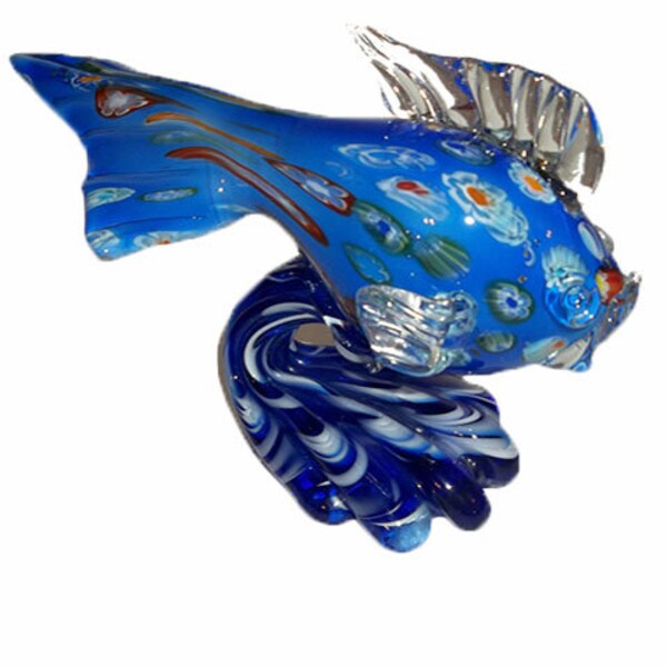 On Sale...Was 24.99...Glass Vintage Fancy Tail Gold (blue) Fish