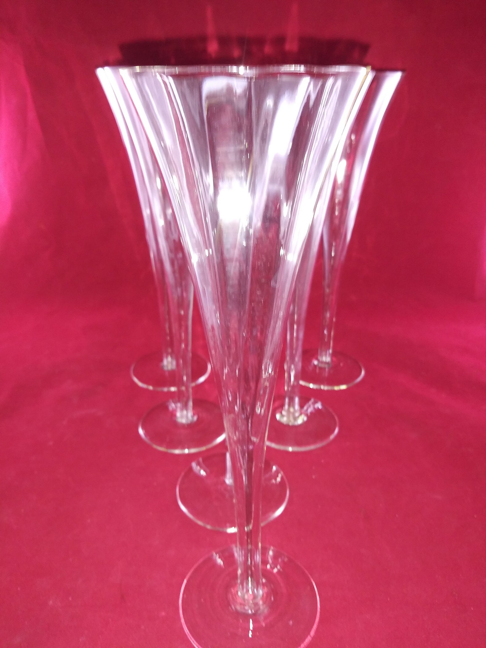 Hollow Stem Champagne Flutes Optic Ribbed Etsy