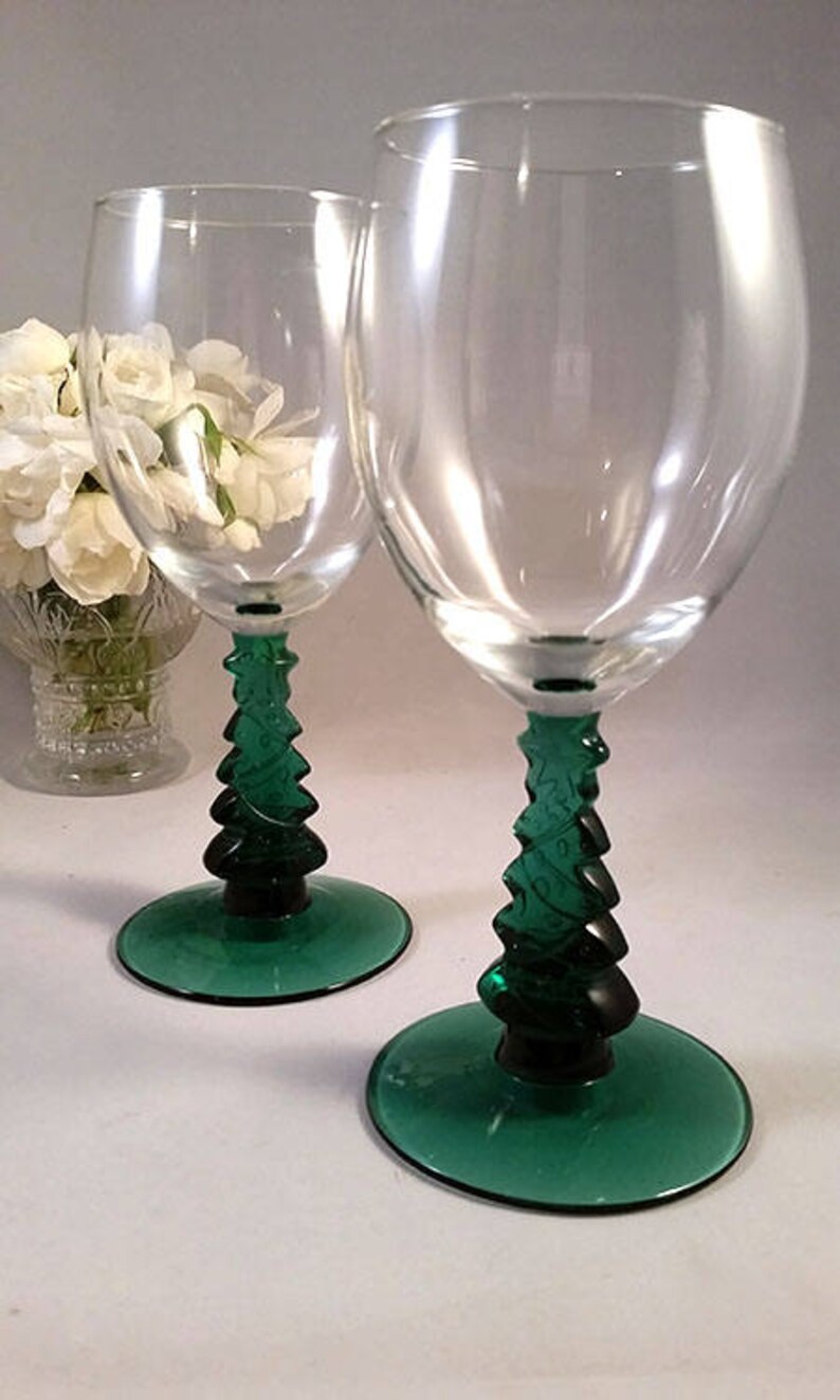 Libbey Christmas Tree Stem Wine Glasses Etsy
