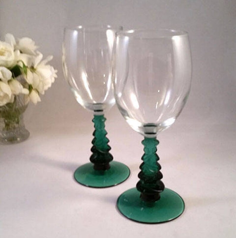 Libbey Christmas Tree Stem Wine Glasses Etsy