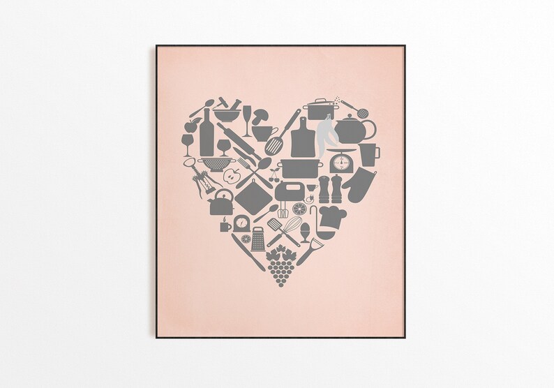 Pink Gray Kitchen Wall Decor Gray Kitchen Wall Art Pink Etsy