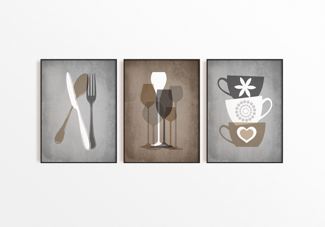 Brown Gray Wall Art Kitchen Decor Kitchen Wall Art Blue Etsy