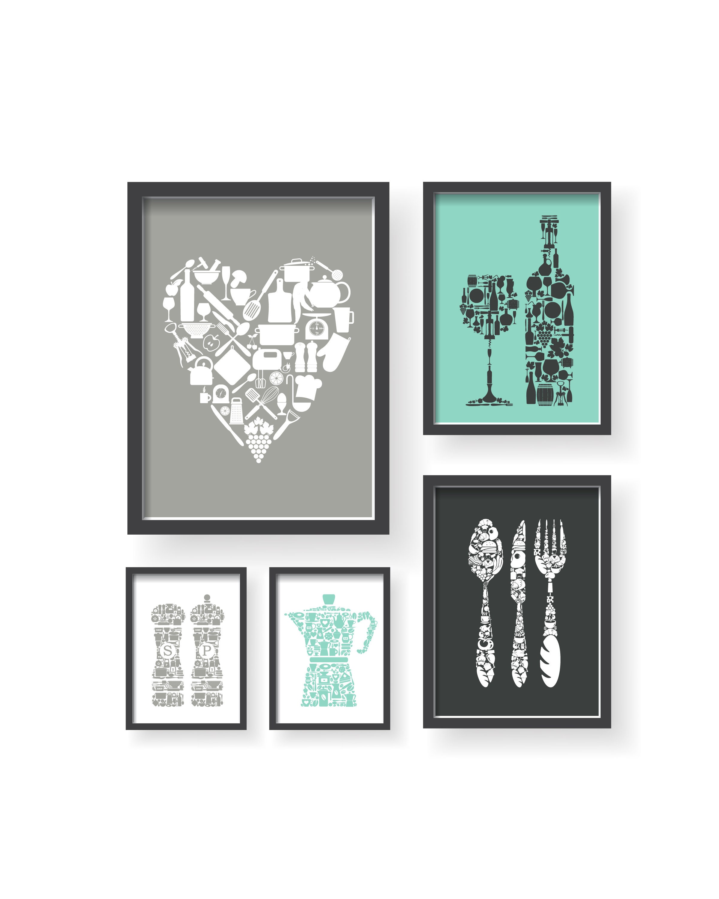Mint Gray Black Modern Kitchen Wall Art - Mint Dining room wall art - Modern Mint Gray kitchen Decor - Dine room wall art - Unframed