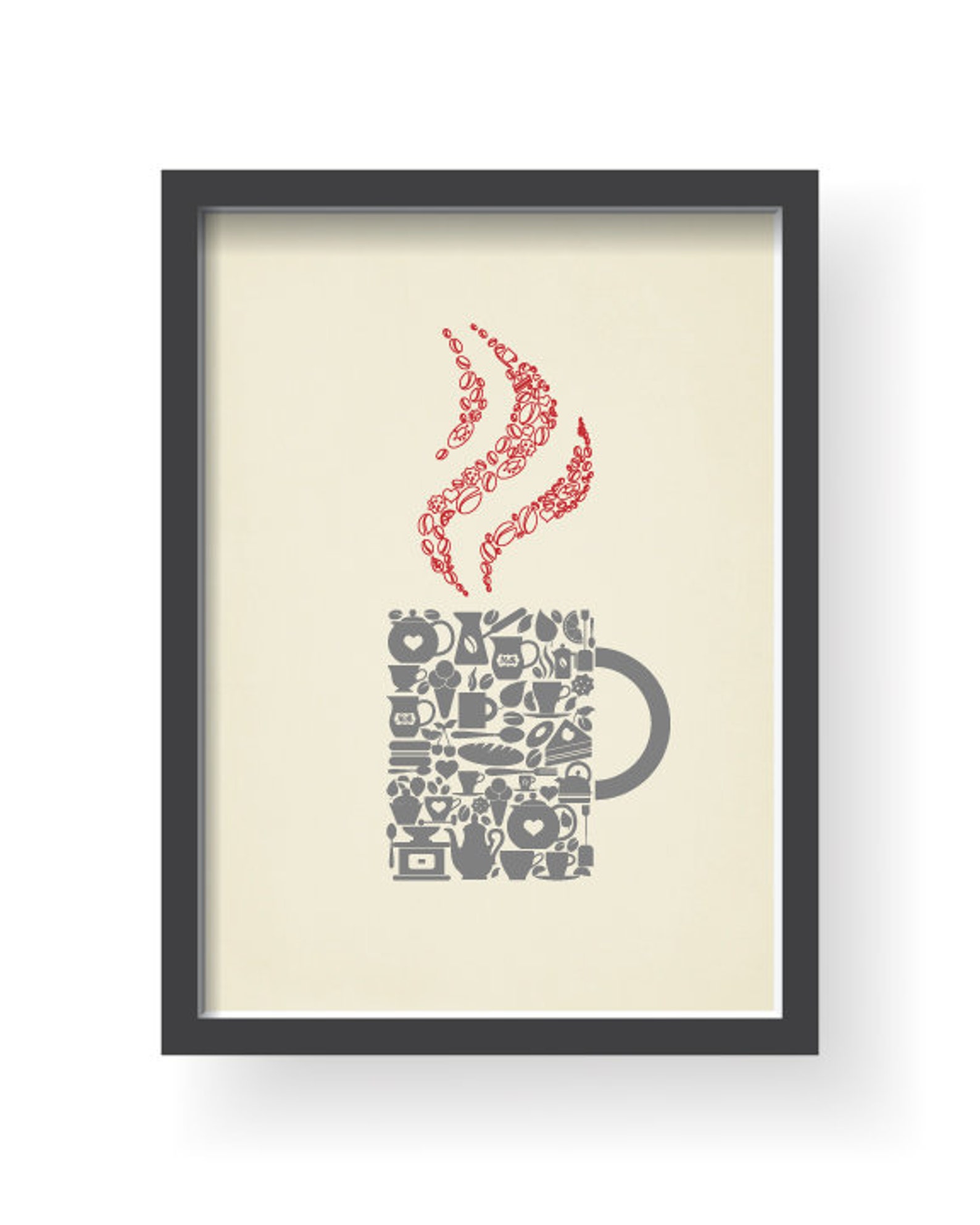 Red Gray Kitchen Wall Decor Kitchen Wall Art Red Cream Etsy