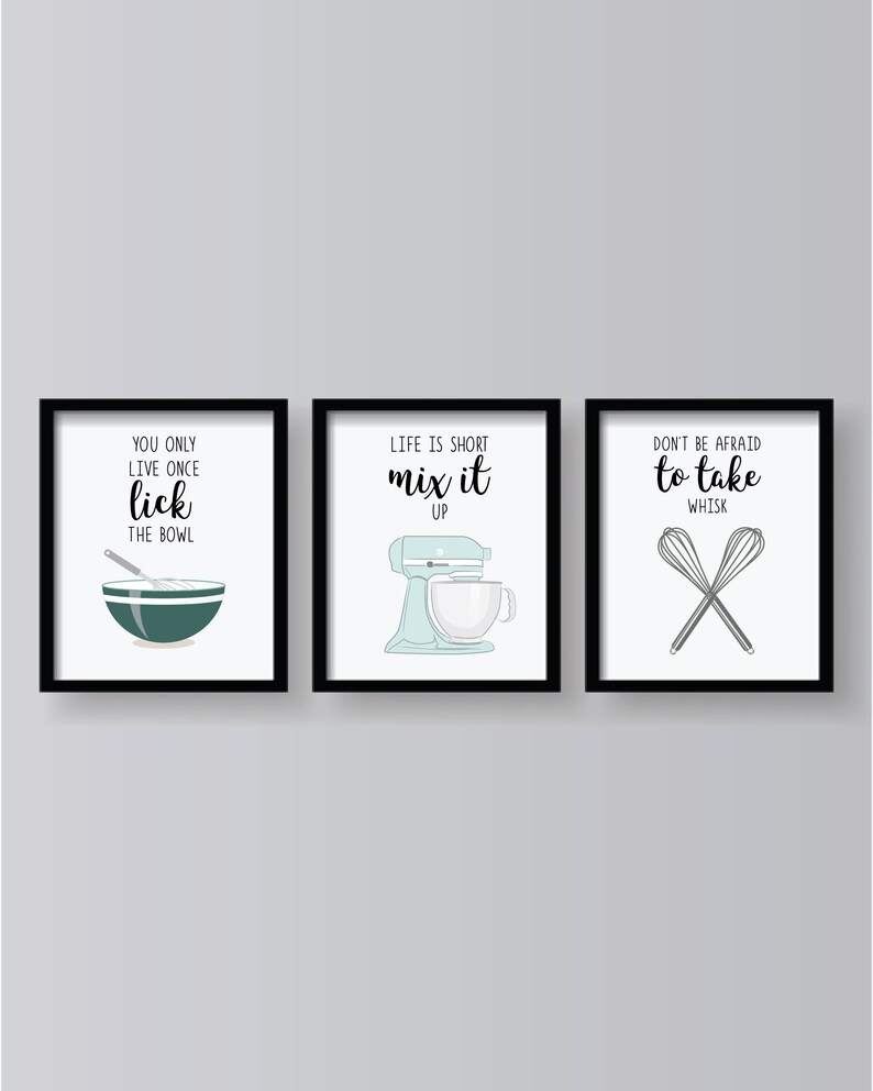 Teal Gray Kitchen Quotes Prints Kitchen decor Kitchen wall Etsy