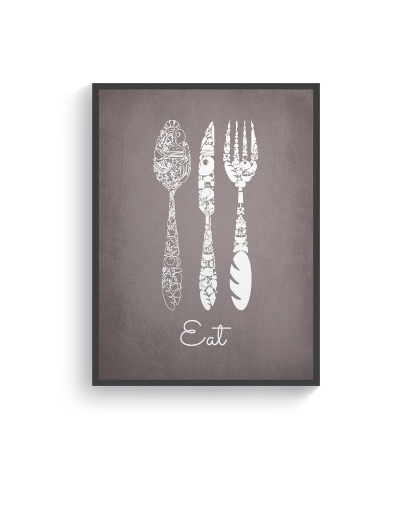 White Brown Black Kitchen Wall Decor Kitchen Wall art Etsy