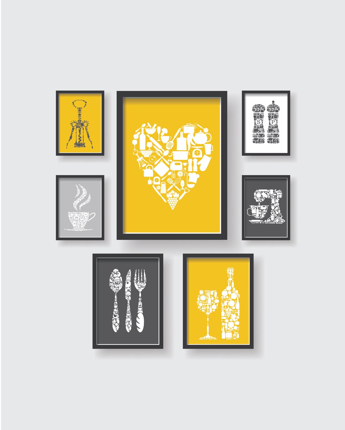Mustard Yellow Gray White Unique Kitchen Decor Collection Etsy