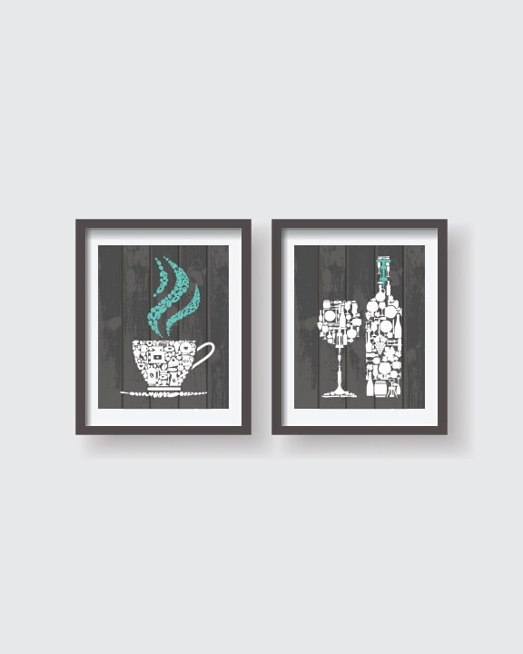 Gray Kitchen Art Set Gray Dining Room Wall Art Gray Kitchen Etsy