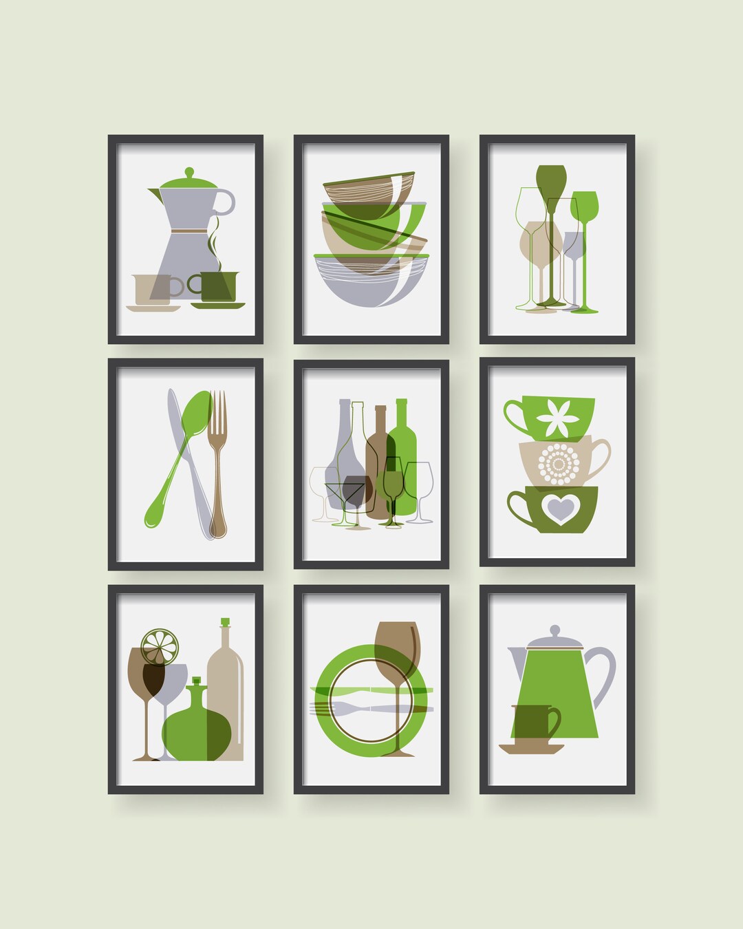 Green Kitchen Print Dining Room Wall Art Modern Kitchen Art Etsy