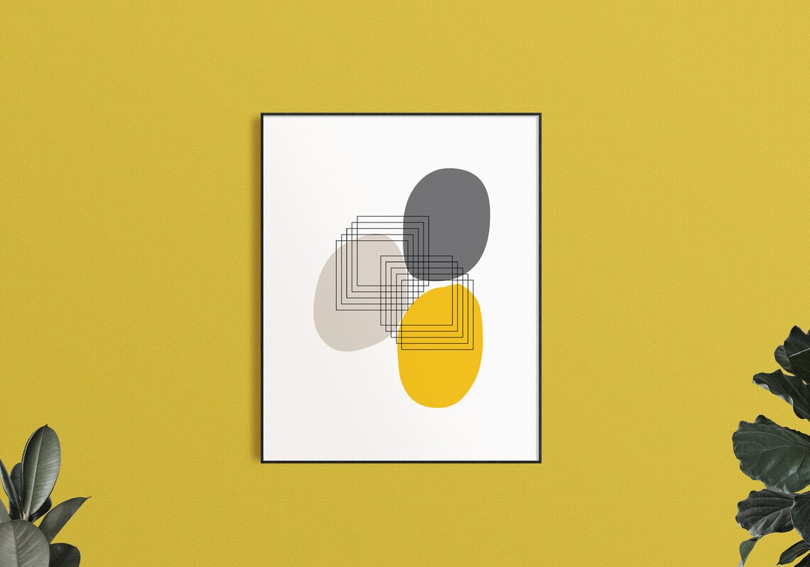 Abstract Wall Art Prints Yellow Gray Wall Art Minimalist Etsy