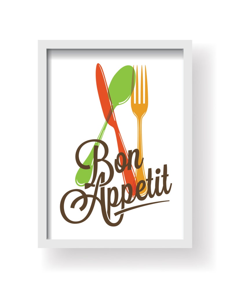 5 Set Modern Colorful Bon Appetit Kitchen Decor Print Set - Etsy