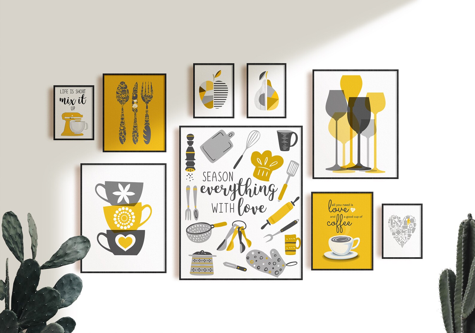 Yellow Kitchen Wall Art Yellow Gray Kitchen Prints Modern Etsy UK