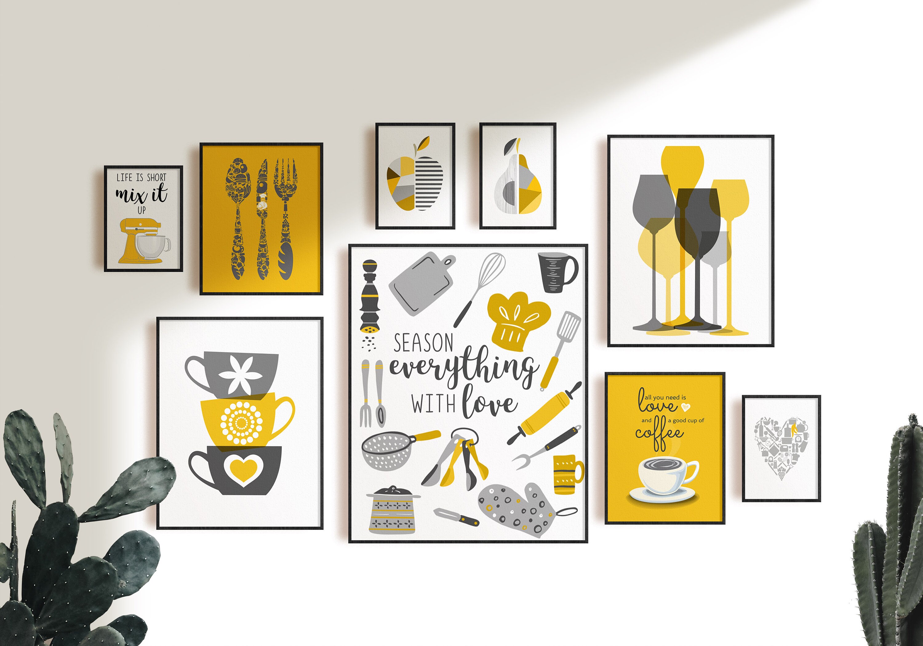 Yellow Kitchen Wall Art Yellow Gray Kitchen Prints Modern Etsy UK