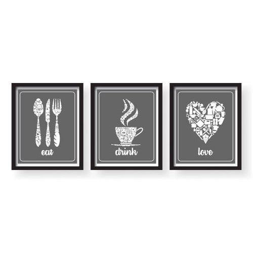 Navy Gray Kitchen Decor Kitchen Wall Art Kitchen Prints Etsy
