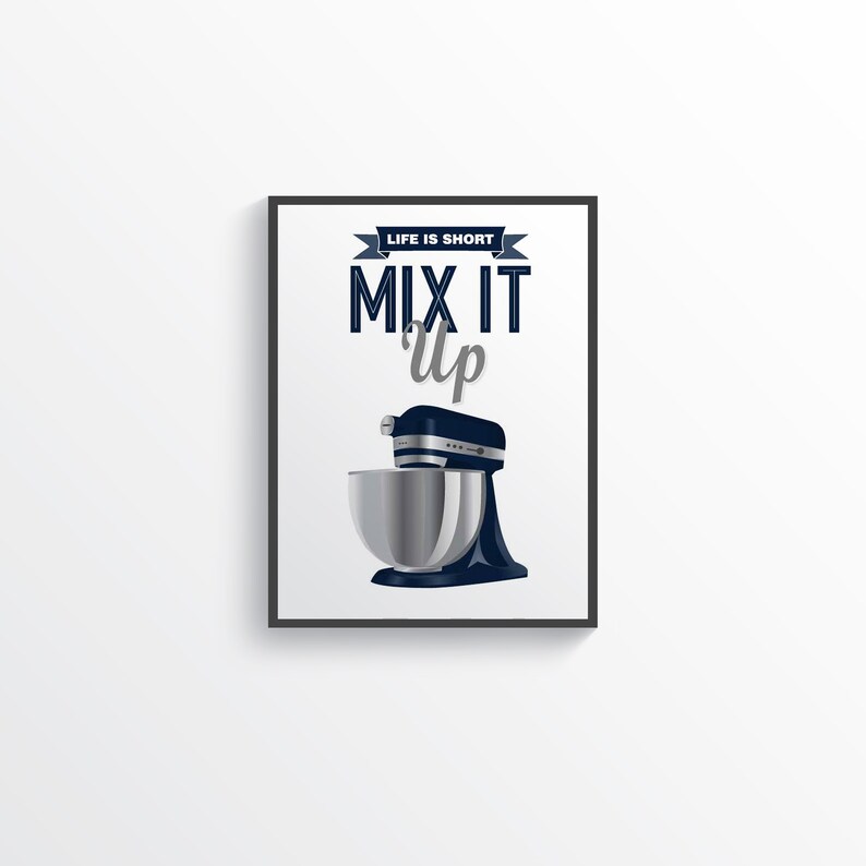 Modern Navy Blue Gray Kitchen Wall Decor Navy Blue Kitchen Etsy