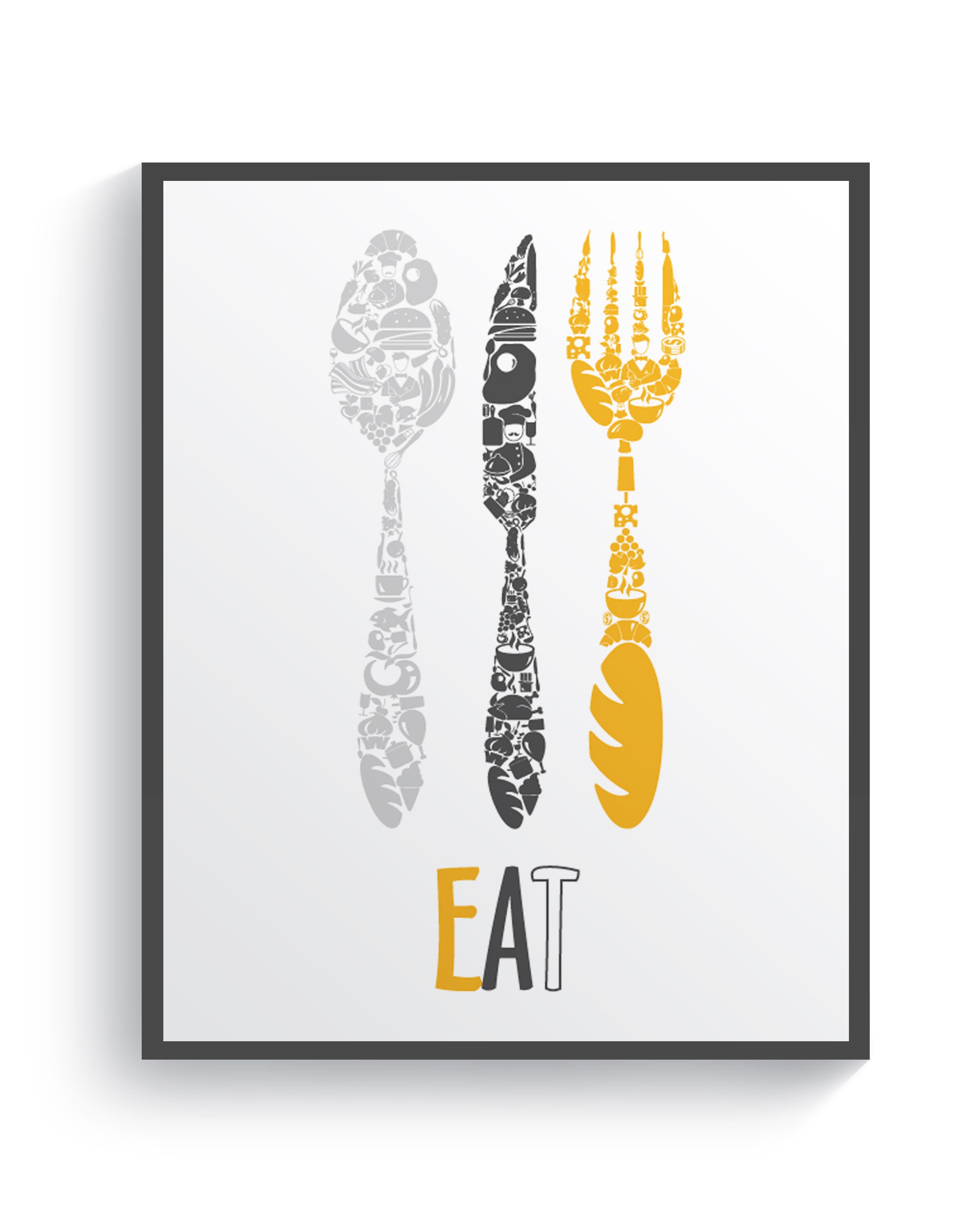 Mustard Yellow Gray Kitchen Wall Decor Yellow Kitchen Wall Etsy