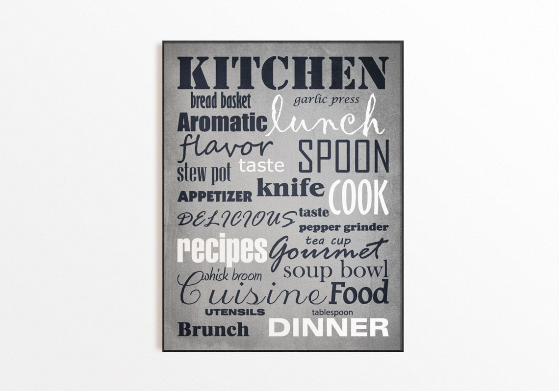 Dark Blue Kitchen Wall Decor Navy Kitchen Wall Art Prints Etsy