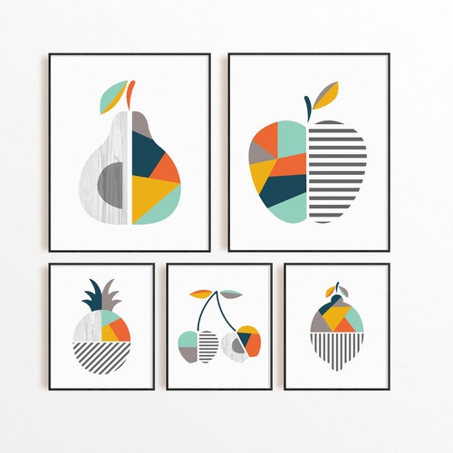 Modern Geometric Decor Modern Fruit Kitchen Wall Art Modern Etsy