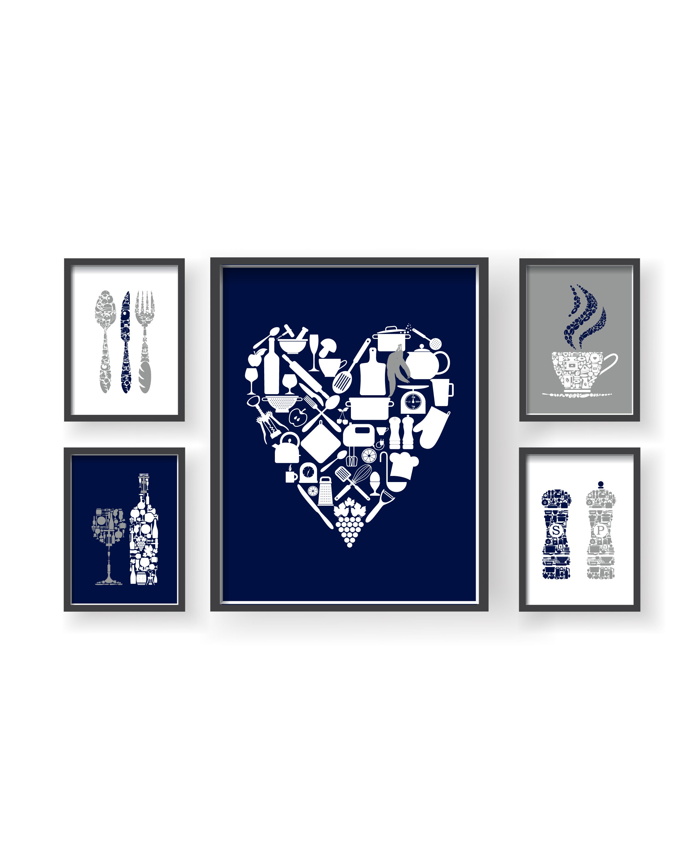 Navy Blue Gray Kitchen Wall Decor Blue Gray Kitchen wall art Etsy