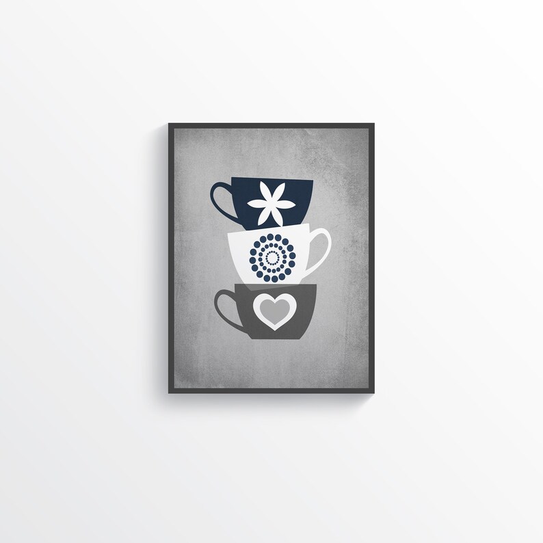 Navy Blue Kitchen Wall Art Gray Kitchen Prints Modern Home Etsy