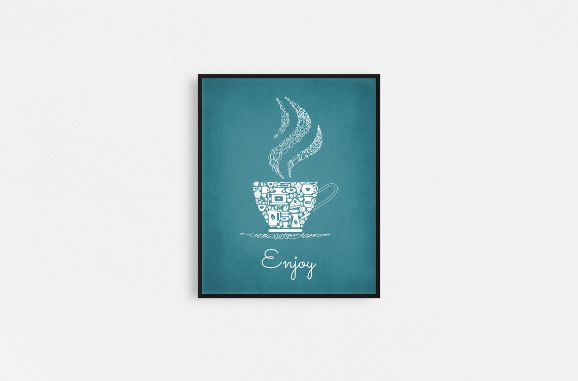 Yellow Teal Gray Kitchen Wall Decor Teal Gray Kitchen Wall Etsy