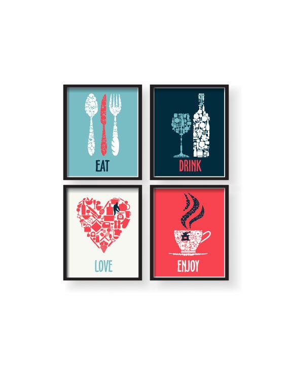 Red Kitchen Wall Decor Red Blue Kitchen Wall art Kitchen Etsy