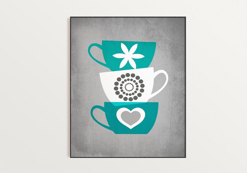 Teal Gray Wall Art Kitchen Decor Kitchen Wall Art Blue Etsy