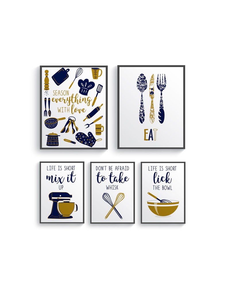 Funny Navy Gold Kitchen Wall Decor Navy Kitchen Wall Art Etsy