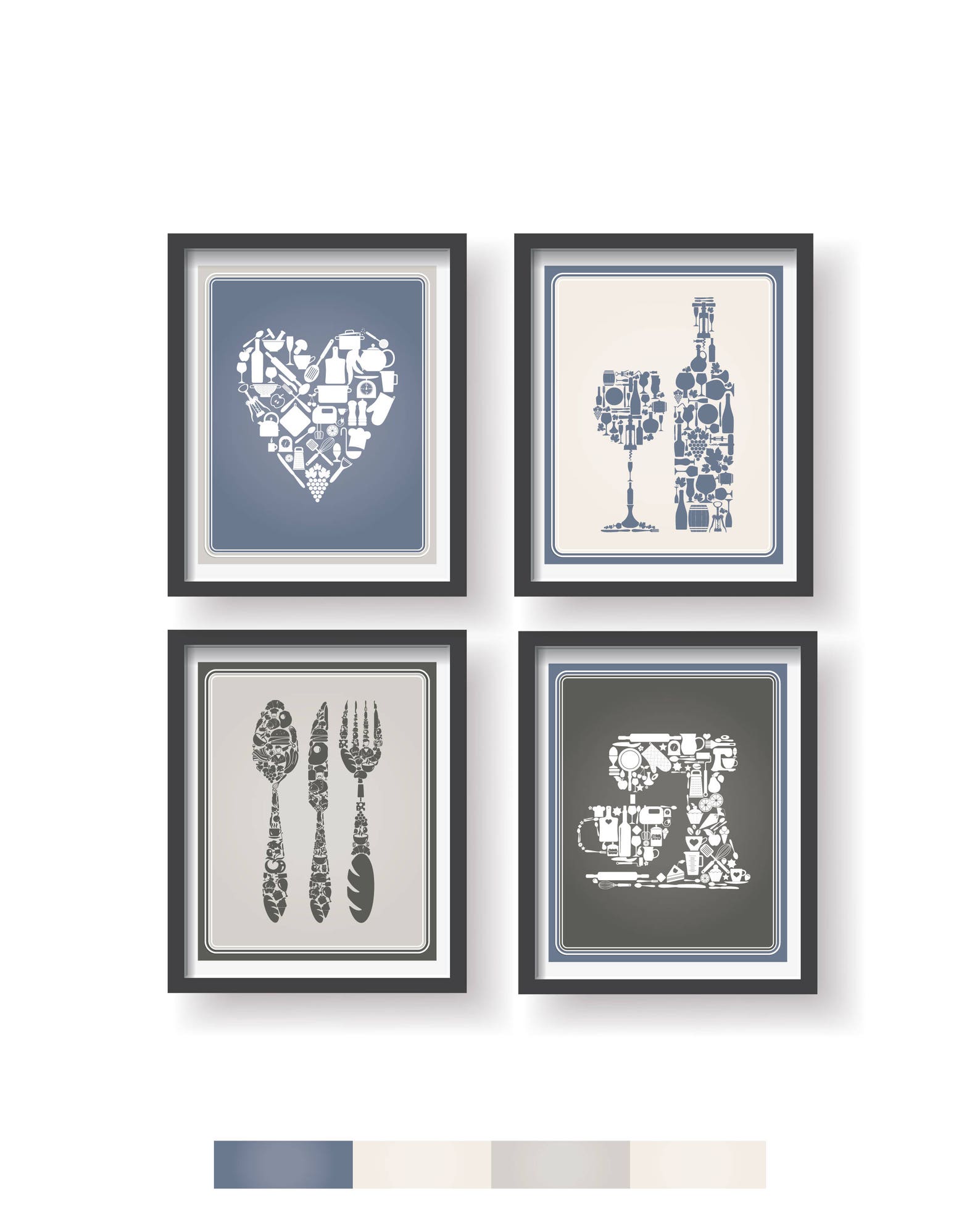 Blue Gray Kitchen Wall Art Kitchen Wall Decor Kitchen Decor Etsy