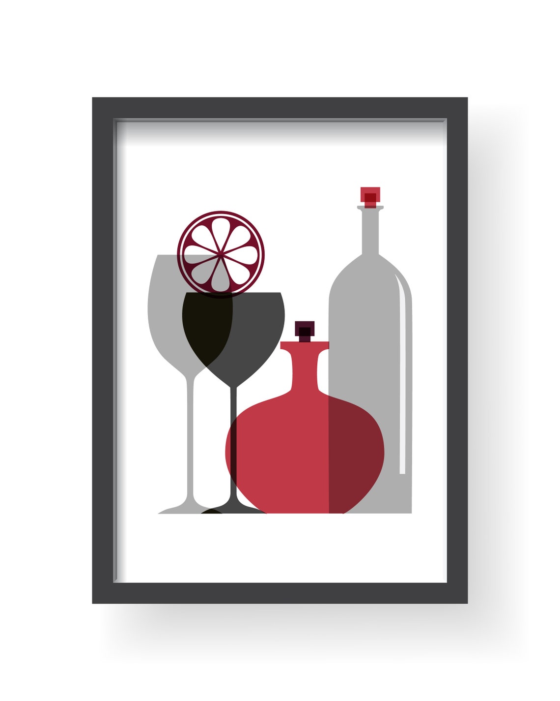 Gray Red Modern Kitchen Prints Set Red Kitchen decor Gray Etsy