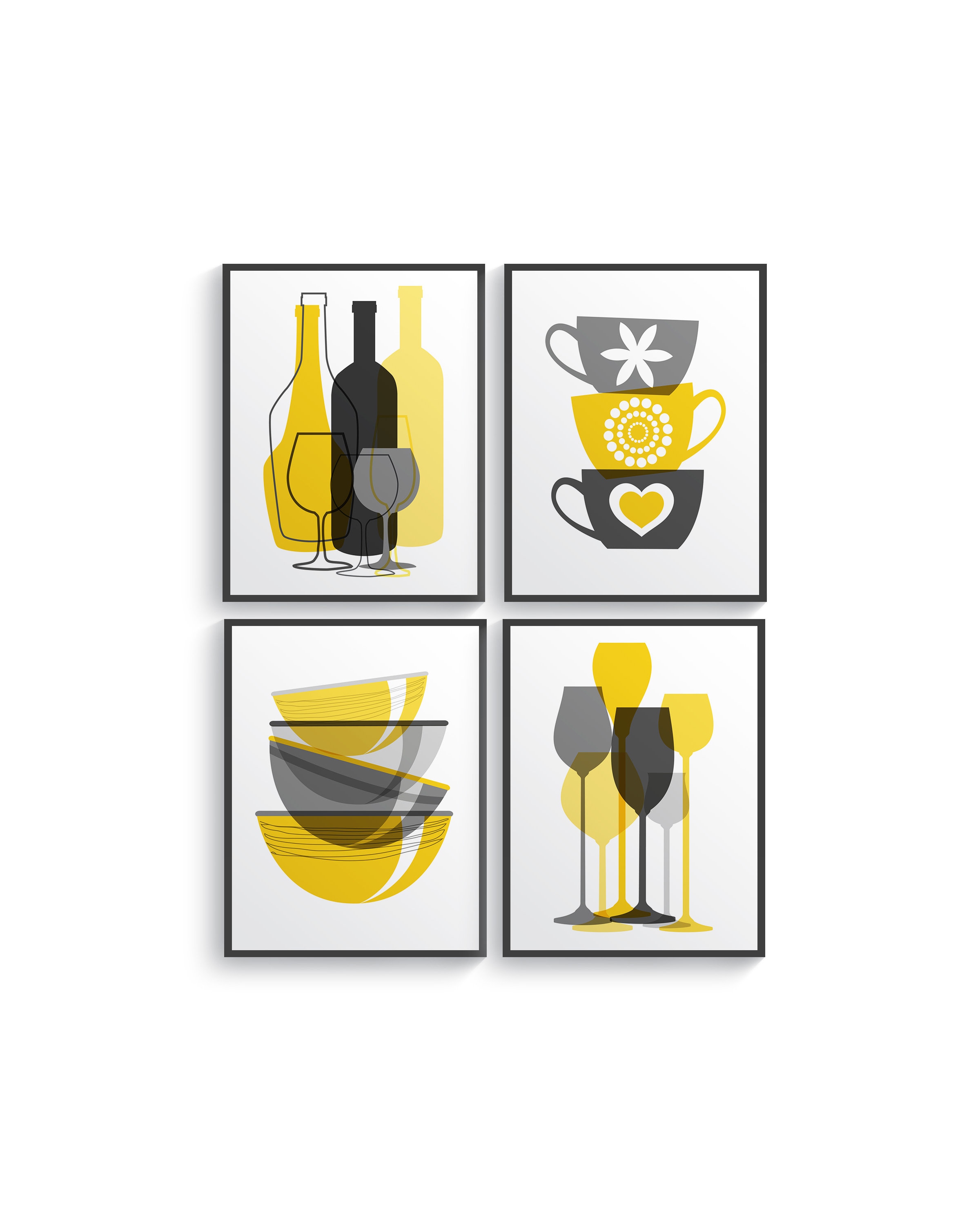 Yellow Kitchen Decor Yellow Gray Decor Mustard Yellow Print Etsy