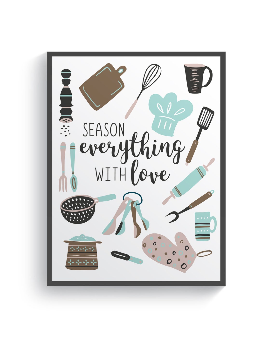 Pale Teal Kitchen Quote Print Teal Brown Wall Art Dining Etsy