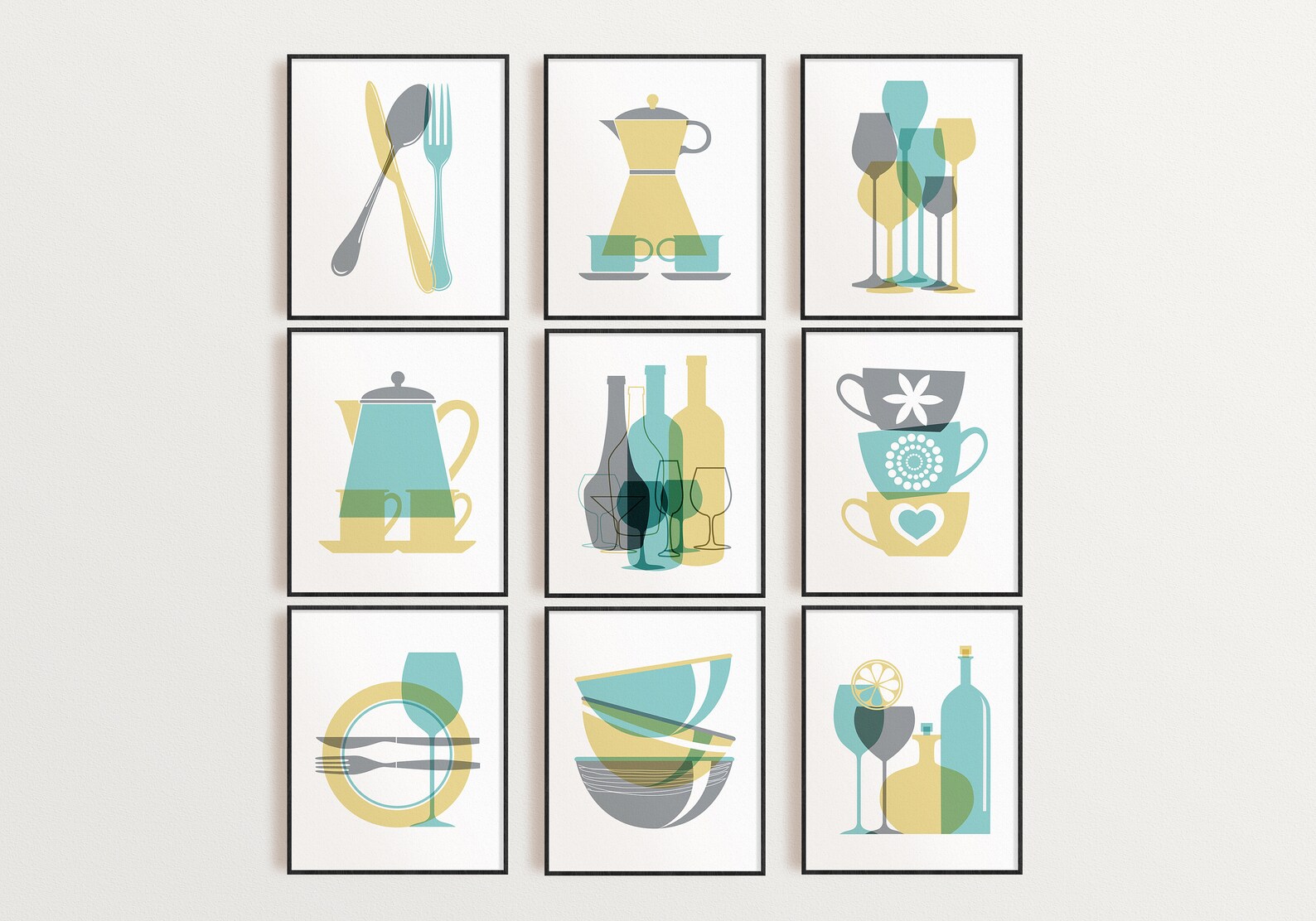 Light Teal Yellow Kitchen Wall Art Yellow Kitchen Prints Etsy