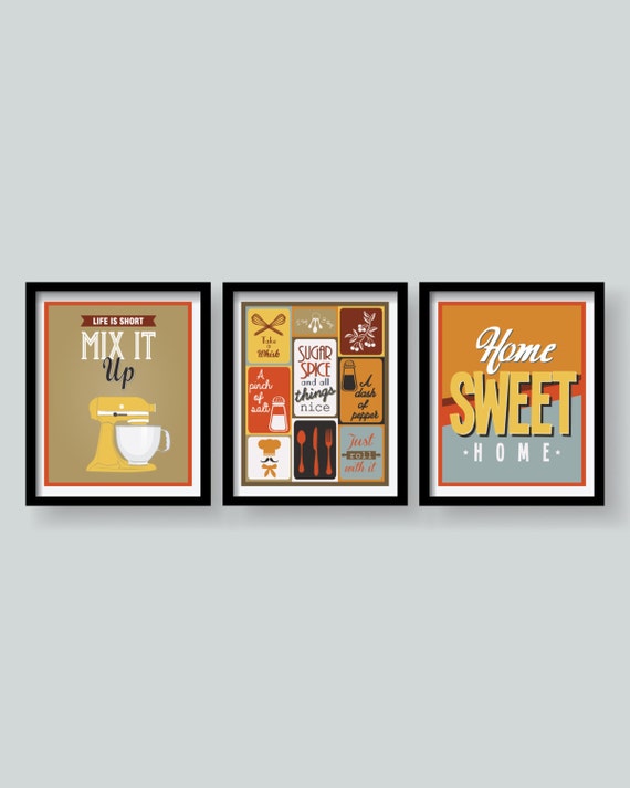 Orange Kitchen Decor Kitchen Wall Decor Brown Kitchen Art Etsy