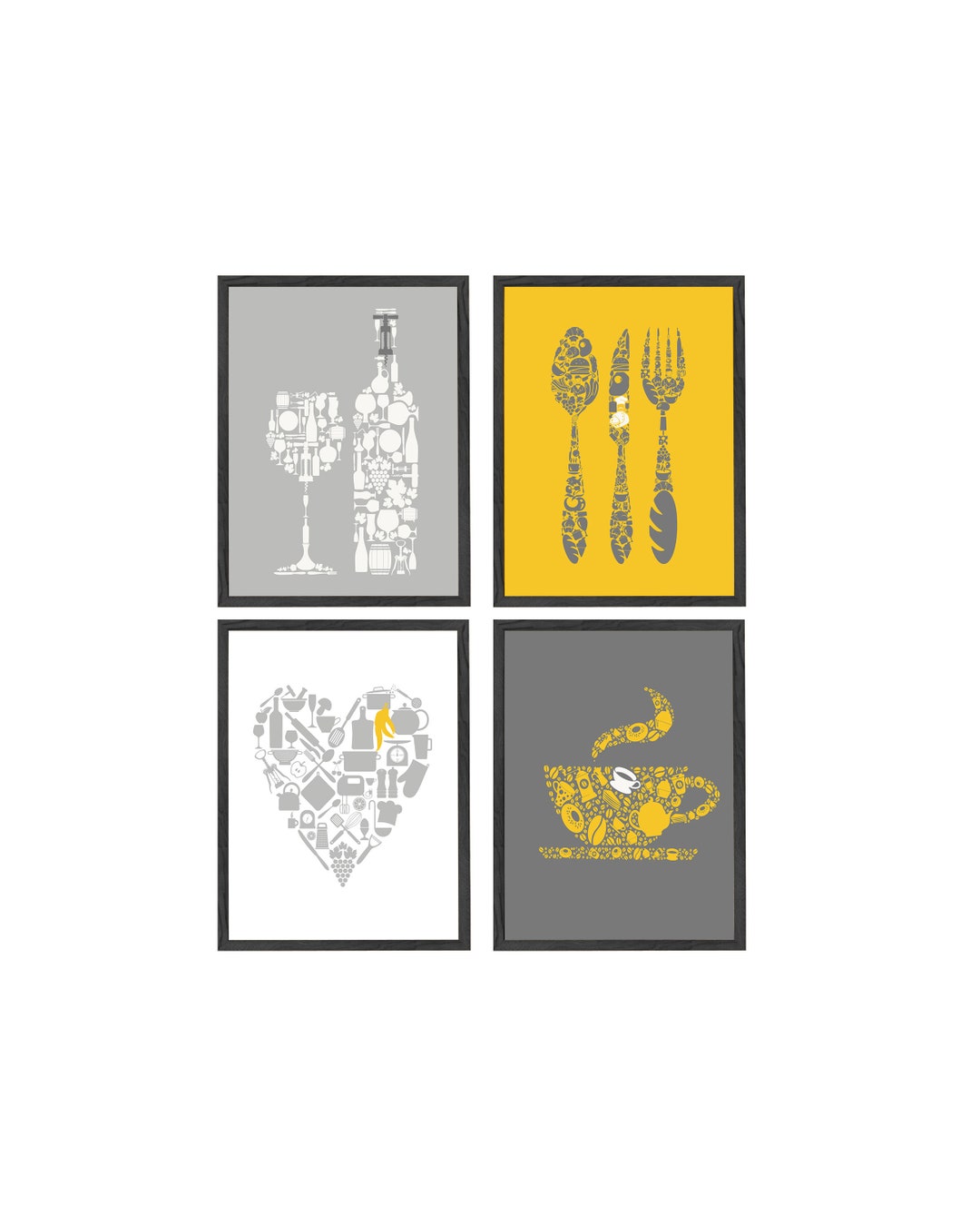 Yellow Kitchen Wall Decor Yellow Gray Kitchen Wall Art Etsy