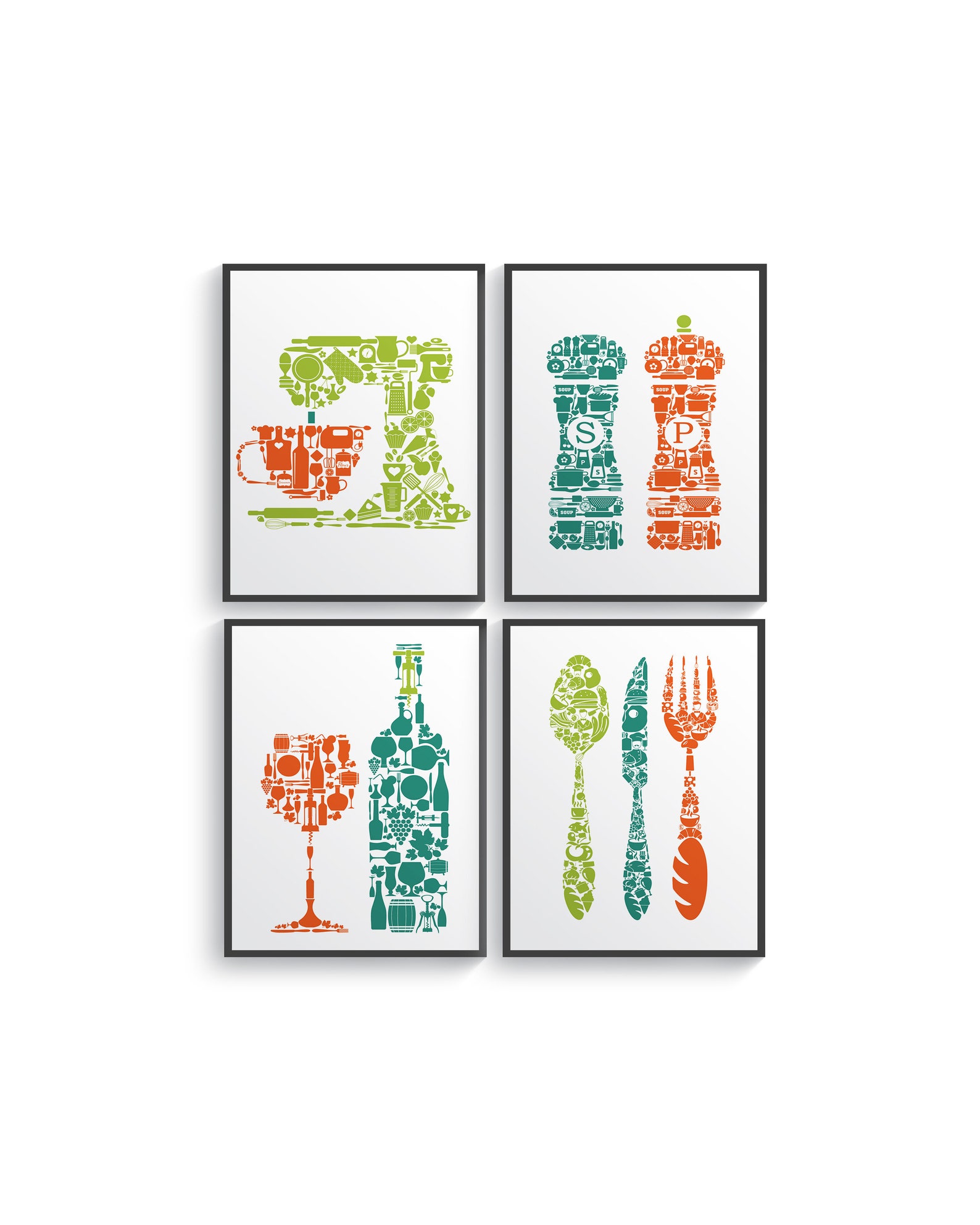Colorful Kitchen Wall Art Prints 4 Set Dining Room Wall Art Etsy