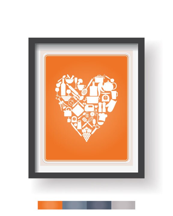Orange Gray Blue Kitchen decor 4 set Kitchen wall art Etsy