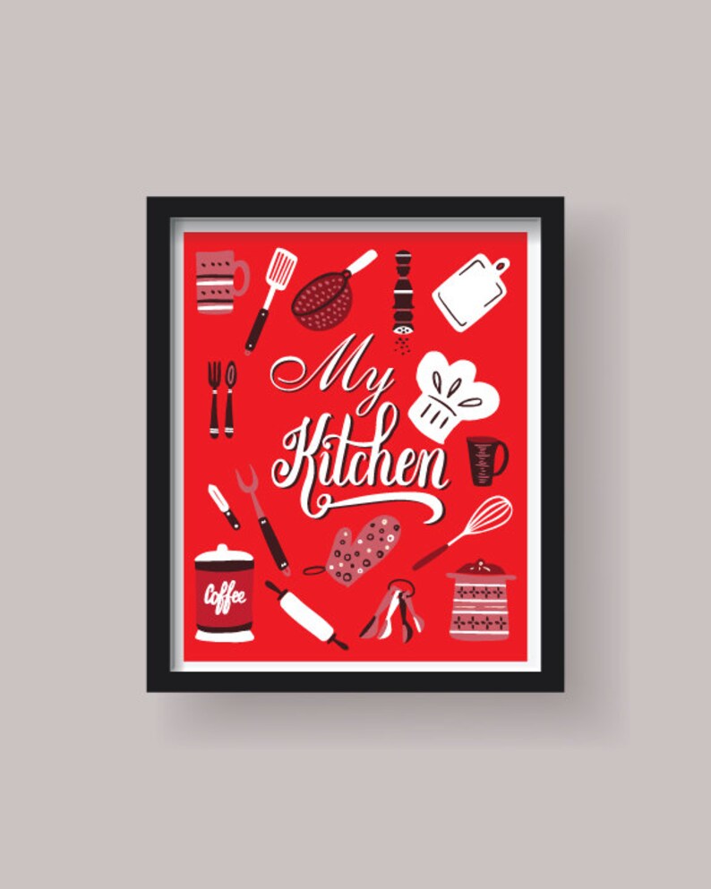 Red Kitchen decor red Kitchen wall art Kitchen prints Kitchen Etsy