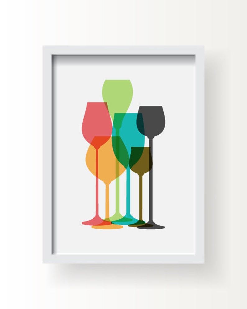 Modern Wine Glass Decor Colorful Wine Glass Poster Wine Etsy