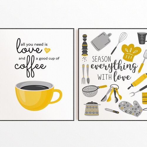 Yellow Gray Kitchen Quote Print Yellow Gray Wall Art Etsy