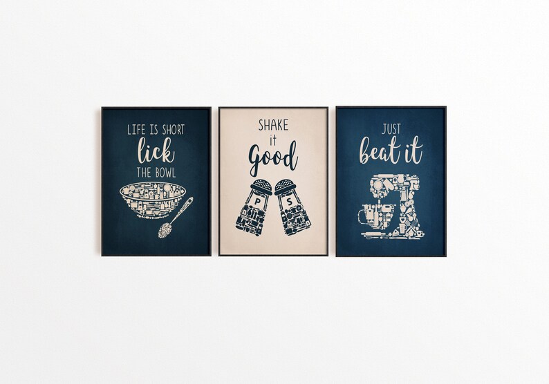 Brown Blue Wall Art Kitchen Decor Kitchen Wall Art Brown Etsy