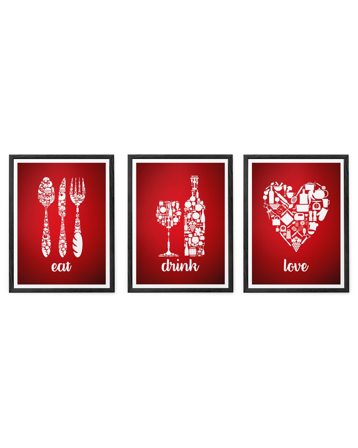 Eat Drink Love Red Kitchen Decor Red Kitchen Wall Art Red Etsy
