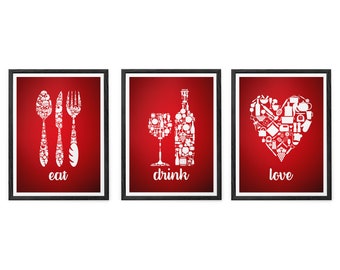 Red Kitchen Wall Art | Etsy
