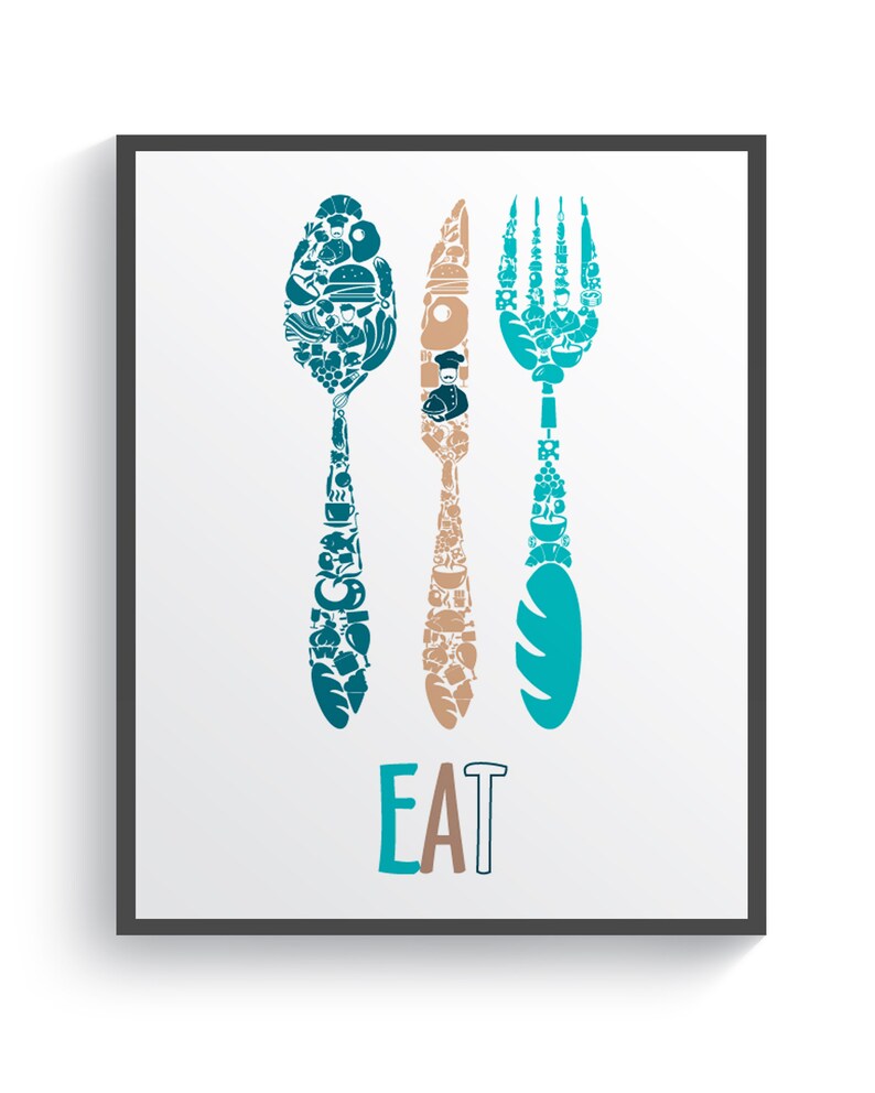 Funny Turquoise Brown Kitchen Wall Decor Kitchen Wall Art Etsy
