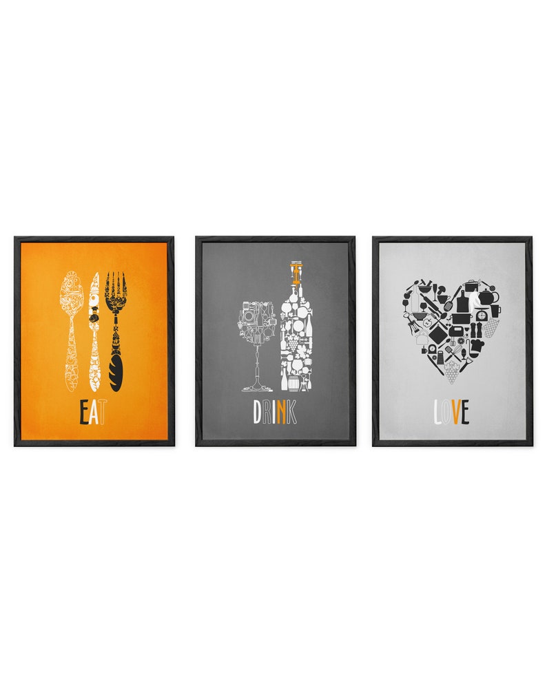 Orange Gray Kitchen Decor Funny Kitchen Prints Kitchen Wall Etsy