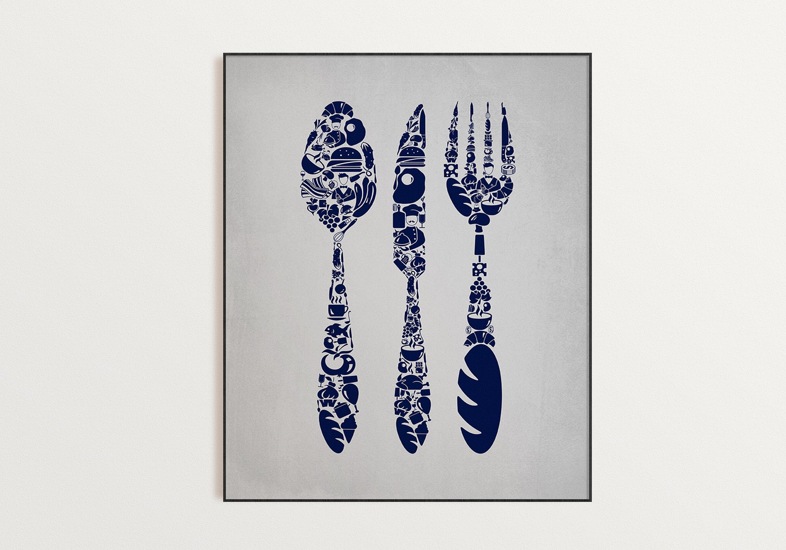 Navy Blue Gray Kitchen Wall Decor Navy Kitchen Wall Art Etsy