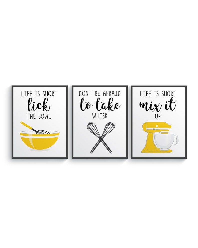 Yellow Funny Kitchen Prints Yellow Kitchen Decor Yellow Etsy