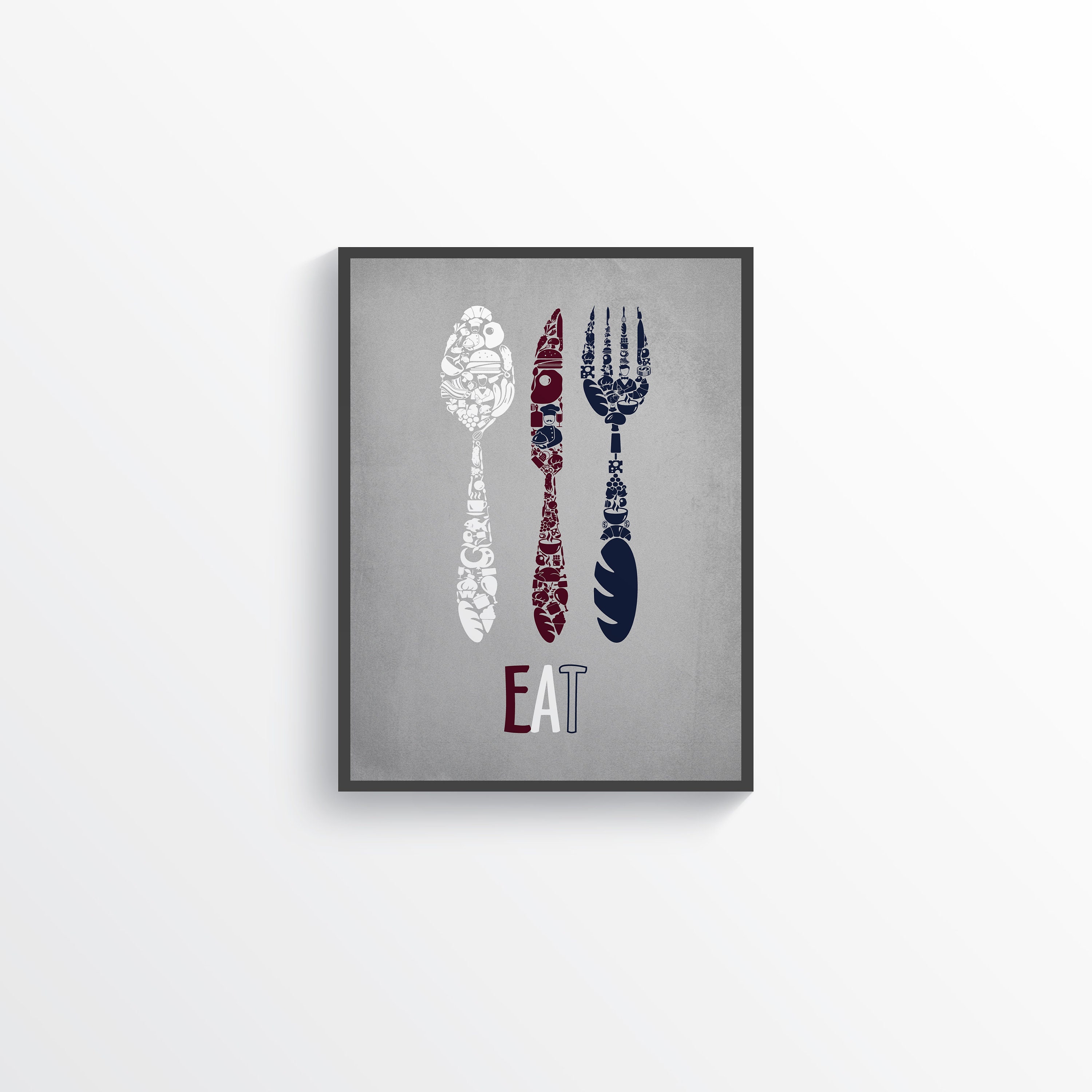Navy Burgundy Modern Kitchen Wall Decor Graykitchen Wall Art | Etsy